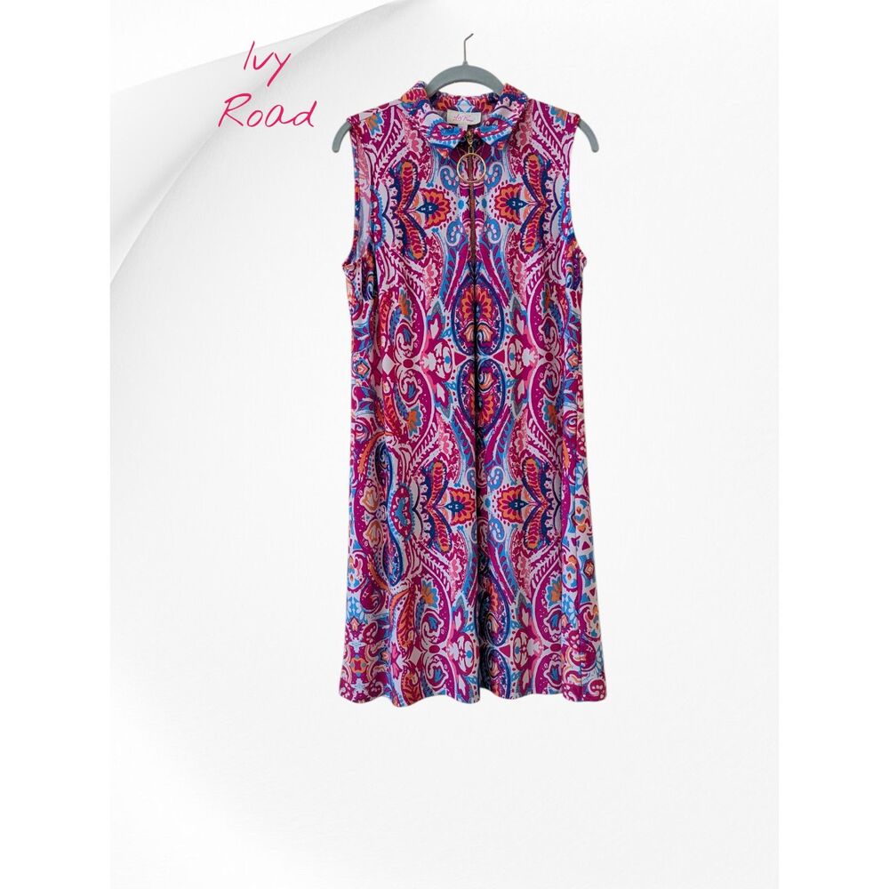 Ivy Road Floral Paisley Sleeveless Stretchy Below The Knee Dress Sz L